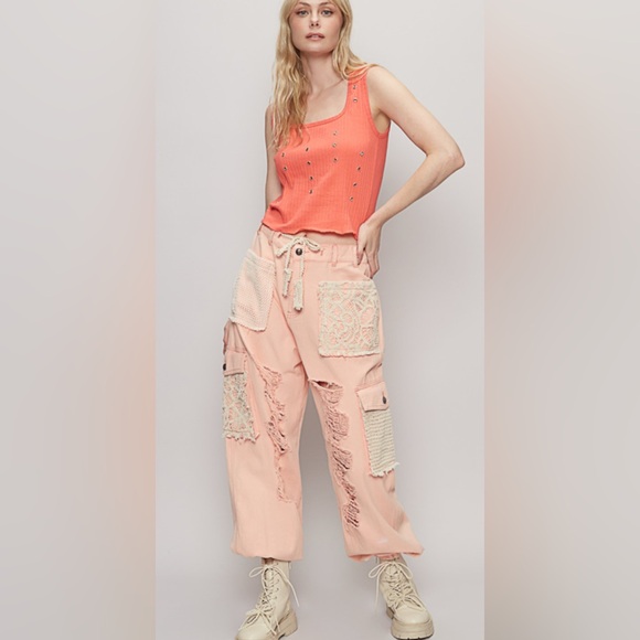 POL Ruset Ochre And Lace Patchwork Joggers